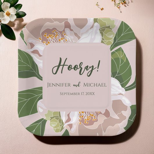 Weelderige bloem en groen Elegante bruiloft Papieren Bordje