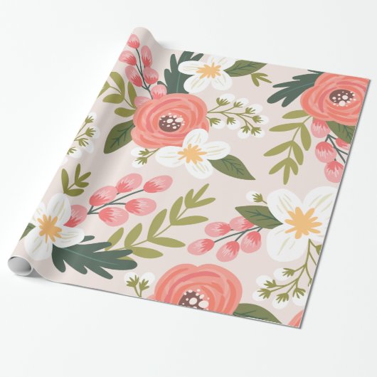 Weelderige bloemen Blush roze patroon Cadeaupapier (Uitgerold)