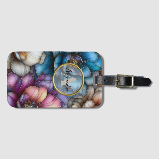 Weelderige bloemen met glinsterende gouden contour bagagelabel (Voorkant (horizontaal))