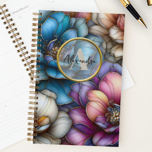 Weelderige bloemen met glinsterende gouden contour planner