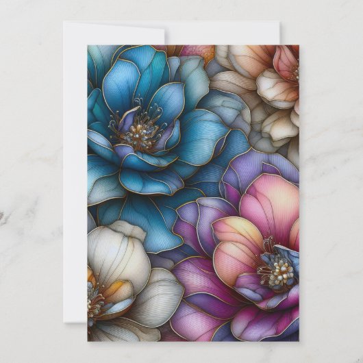 Weelderige bloemen met gouden contouren bruiloft kaart (Achterkant)