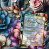 Weelderige bloemen met gouden contouren bruiloft kaart