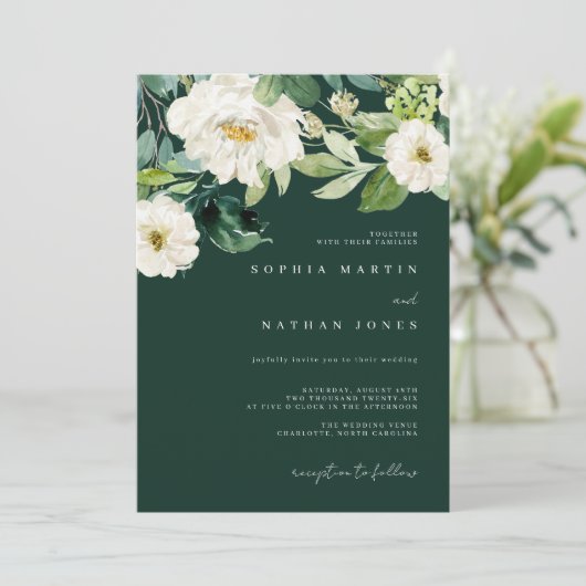 Weelderige Bloemen Waterverf Groen Huwelijksuitnod Kaart (Staand voorkant)