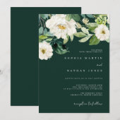 Weelderige Bloemen Waterverf Groen Huwelijksuitnod Kaart (Voorkant / Achterkant)