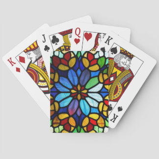 Weelderige bloemengekunst in glas-in-lood pokerkaarten