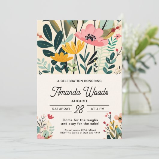 Weelderige bloemenvreugde viering kaart (Staand voorkant)