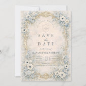 Weelderige bloemige barokke bruiloft save the date (Voorkant)