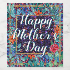 Weelderige bloemrijke gelukkige Moederdag Boho op  Wijn Etiket