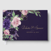 Weelderige Bloesem | Donkerpaarse en Roze Roos Blo Gastenboek (Voorkant)