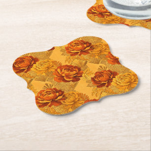 Weelderige Bloesems Gouden Oranje Art Deco Kartonnen Onderzetters