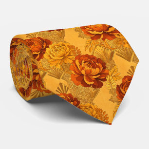 Weelderige Bloesems Gouden Oranje Art Deco  Stropdas
