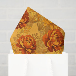 Weelderige Bloesems Gouden Oranje Art Deco Tissuepapier
