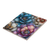 Weelderige bloesems met glinsterende gouden accent tegeltje (Zijkant)