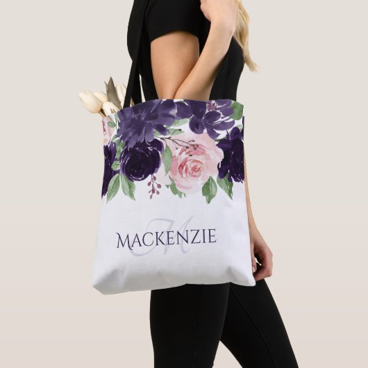 weelderige bloesems | Paarse en Roze Boeket Custom Tote Bag (Dichtbij)