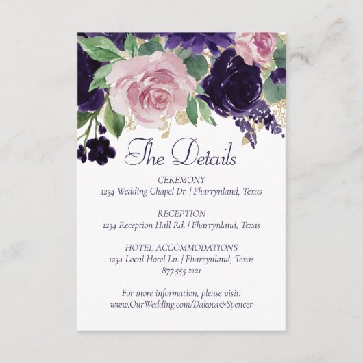 weelderige bloesems | Paarse en roze roos bloemdet Informatiekaartje (Voorkant)