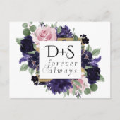 weelderige bloesems | Paarse en Roze Roos Save the Aankondigingskaart (Voorkant)