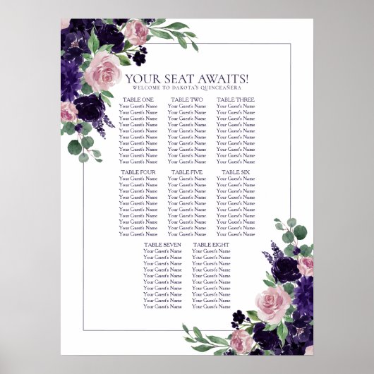 weelderige bloesems | Paarse en Roze Roos Zitkaart Poster (Voorkant)