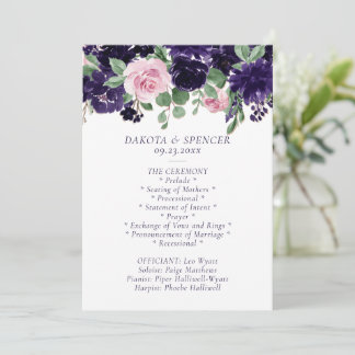 weelderige bloesems | Paarse en Roze Rose Garland Programmakaart