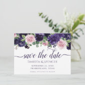 weelderige bloesems | Paarse en Roze Rose Garland Save The Date (Staand voorkant)