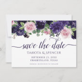 weelderige bloesems | Paarse en Roze Rose Garland Save The Date (Voorkant)