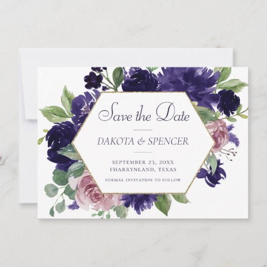 weelderige bloesems | Paarse en Roze Roze Krans Fo Save The Date (Voorkant)