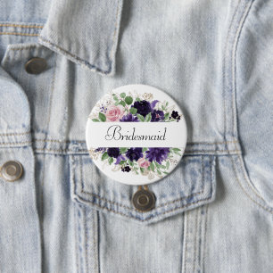 weelderige bloesems   Paarse en Roze Rozen Bruidsf Ronde Button 7,6 Cm