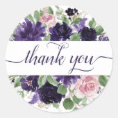 weelderige bloesems | Paarse en roze rozen Dank u Ronde Sticker (Voorkant)