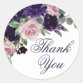 weelderige bloesems | Paarse en roze rozen Dank u Ronde Sticker (Voorkant)