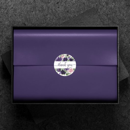 weelderige bloesems | Paarse en roze rozen Dank u Ronde Sticker