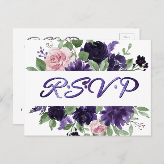 weelderige bloesems | Paarse en Roze Rozen RSVP En Briefkaart (Voorkant / Achterkant)