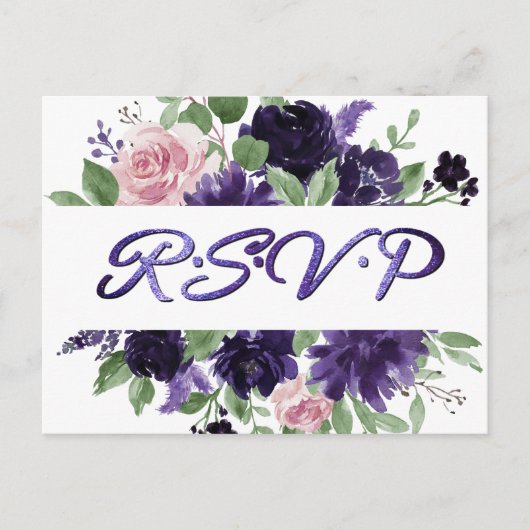 weelderige bloesems | Paarse en Roze Rozen RSVP En Briefkaart (Voorkant)