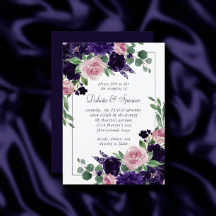 weelderige bloesems   Paarse en roze rozenboeket Kaart
