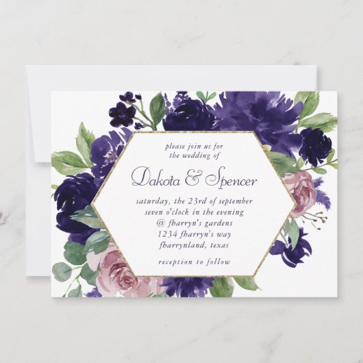 weelderige bloesems | Roze en Paarse krans gouden  Kaart (Voorkant)