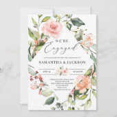 Weelderige blos roze perzik bloemige groen engagem kaart (Voorkant)