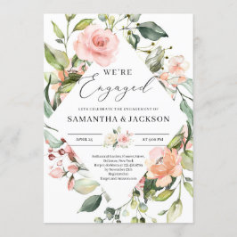 Weelderige blos roze perzik bloemige groen engagem kaart