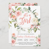 Weelderige blos roze rozen boho baby shower kaart (Voorkant / Achterkant)