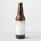 Weelderige blos rozen eucalyptus en gouden bruilof bier etiket (Voorkant)