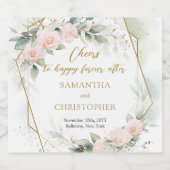 Weelderige blos rozen eucalyptus en gouden bruilof sparkling wijnetiket (Enkel label)