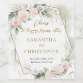 Weelderige blos rozen eucalyptus en gouden bruilof wijn etiket (Enkel label)