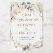 Weelderige blos rozen eucalyptus en gouden bruilof wijn etiket (Enkel label)