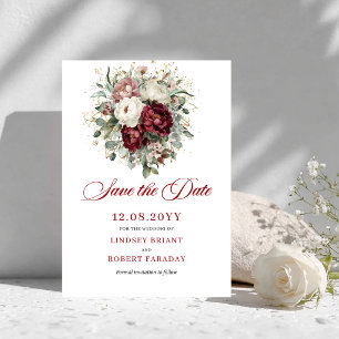 Weelderige Blush Bourgondië Bloemige Save The Date