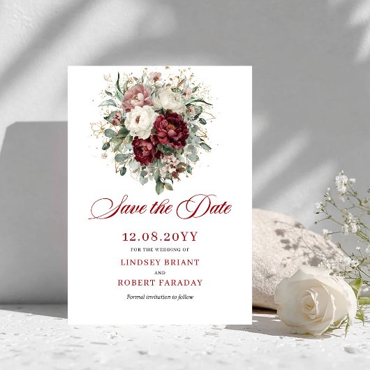 Weelderige Blush Bourgondië Bloemige Save The Date