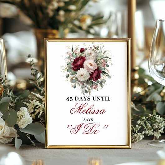 Weelderige Blush Bourgondië Countdown Bord Decorat Poster