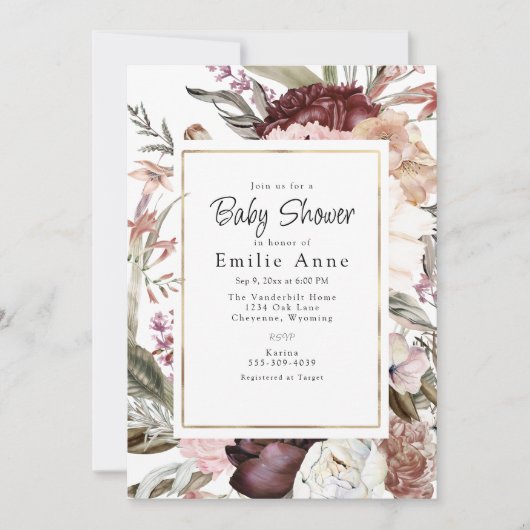 Weelderige Boho Rozen, Dalia's en Wilde Bloemen Ui Kaart (Voorkant)