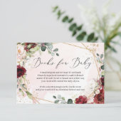 Weelderige bordeauxrode bloem gouden geometrische  informatiekaartje (Staand voorkant)