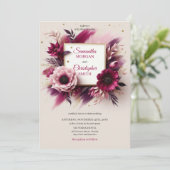 Weelderige bordeauxrode bloemen en gouden lijsten kaart (Staand voorkant)