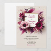 Weelderige bordeauxrode bloemen en gouden lijsten kaart (Voorkant / Achterkant)