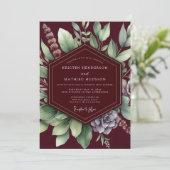 Weelderige botanische burgundy bruiloft kaart (Staand voorkant)
