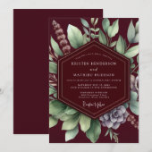 Weelderige botanische burgundy bruiloft kaart (Voorkant / Achterkant)
