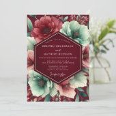 Weelderige botanische Burgundy bruiloft Kaart (Staand voorkant)